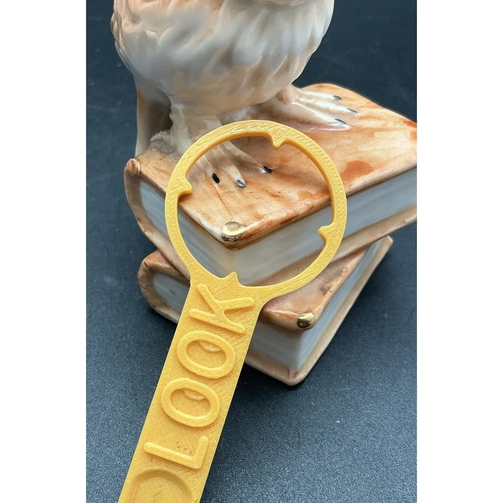 Porcelain Owl Figurine on a Stack of Books With‎ Gilded Corners-Unique